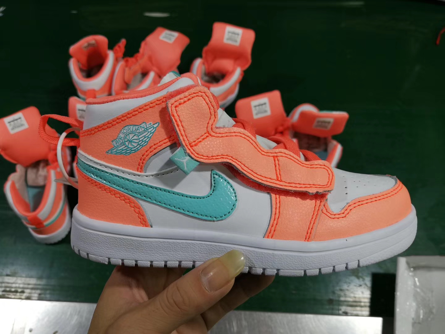 New Kids Air Jordan 1 Orange Gint Green White Shoes - Click Image to Close